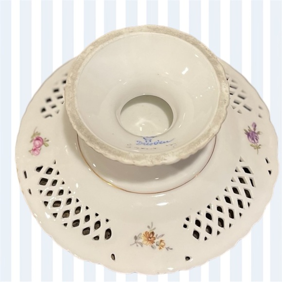 Vintage Dresden Floral Porcelain Pedestal Compote - Picture 4 of 6